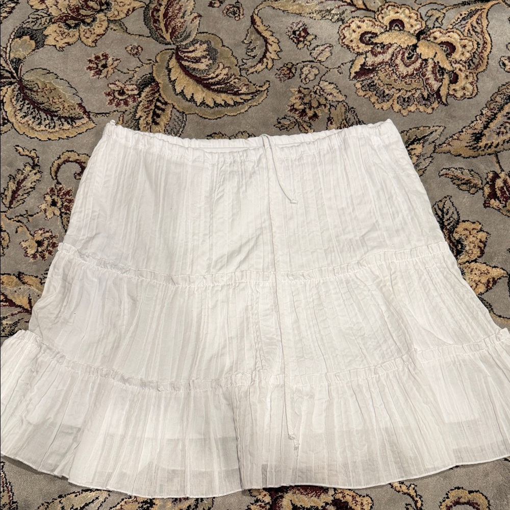 White Tiered A-Line Cotton Skirt with Drawstring Waist